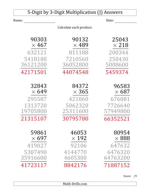 The Multiplying 5-Digit by 3-Digit Numbers (Large Print) (J) Math Worksheet Page 2