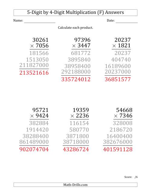 The Multiplying 5-Digit by 4-Digit Numbers (Large Print) (F) Math Worksheet Page 2