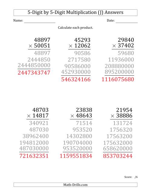 The Multiplying 5-Digit by 5-Digit Numbers (Large Print) (J) Math Worksheet Page 2