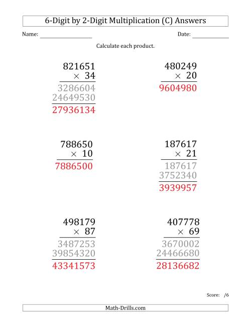 The Multiplying 6-Digit by 2-Digit Numbers (Large Print) (C) Math Worksheet Page 2