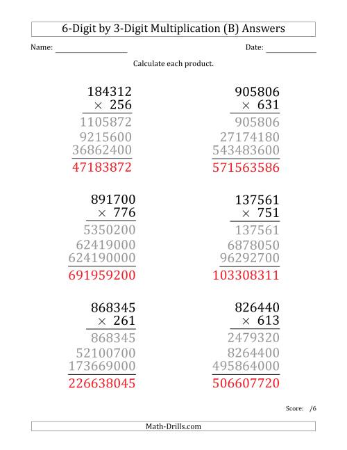 The Multiplying 6-Digit by 3-Digit Numbers (Large Print) (B) Math Worksheet Page 2