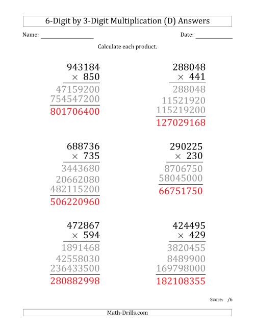 The Multiplying 6-Digit by 3-Digit Numbers (Large Print) (D) Math Worksheet Page 2