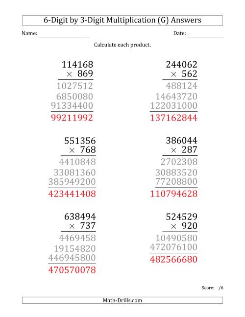 The Multiplying 6-Digit by 3-Digit Numbers (Large Print) (G) Math Worksheet Page 2