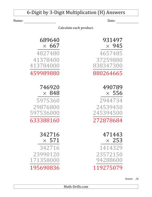 The Multiplying 6-Digit by 3-Digit Numbers (Large Print) (H) Math Worksheet Page 2