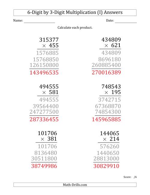 The Multiplying 6-Digit by 3-Digit Numbers (Large Print) (I) Math Worksheet Page 2