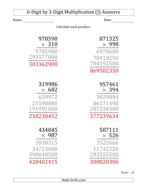 The Multiplying 6-Digit by 3-Digit Numbers (Large Print) (J) Math Worksheet Page 2