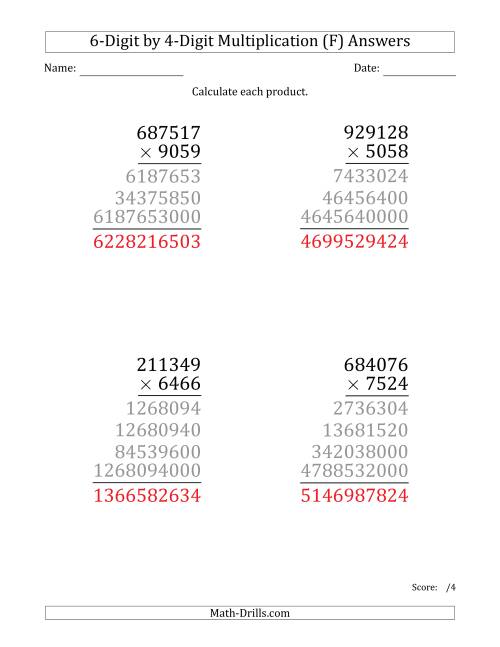 The Multiplying 6-Digit by 4-Digit Numbers (Large Print) (F) Math Worksheet Page 2