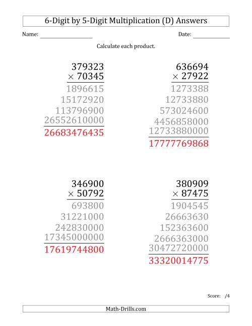 The Multiplying 6-Digit by 5-Digit Numbers (Large Print) (D) Math Worksheet Page 2