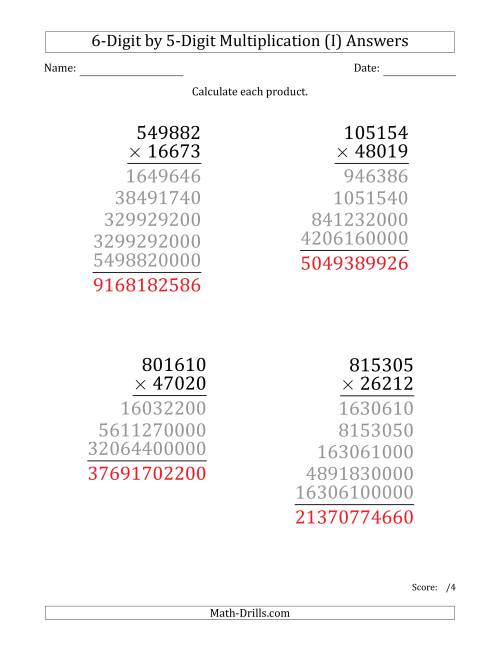The Multiplying 6-Digit by 5-Digit Numbers (Large Print) (I) Math Worksheet Page 2