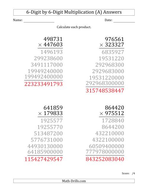 The Multiplying 6-Digit by 6-Digit Numbers (Large Print) (A) Math Worksheet Page 2