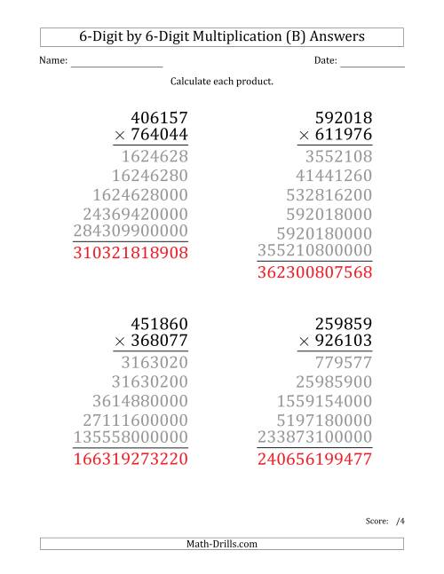The Multiplying 6-Digit by 6-Digit Numbers (Large Print) (B) Math Worksheet Page 2