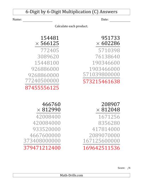 The Multiplying 6-Digit by 6-Digit Numbers (Large Print) (C) Math Worksheet Page 2