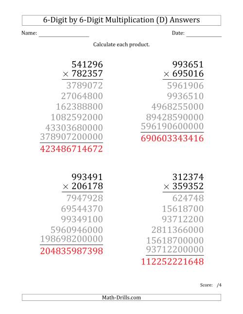 The Multiplying 6-Digit by 6-Digit Numbers (Large Print) (D) Math Worksheet Page 2