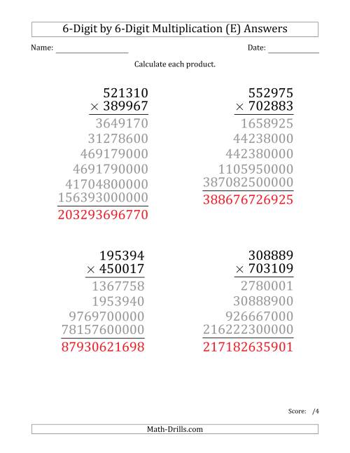 The Multiplying 6-Digit by 6-Digit Numbers (Large Print) (E) Math Worksheet Page 2
