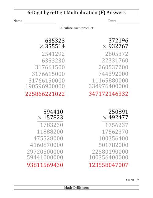 The Multiplying 6-Digit by 6-Digit Numbers (Large Print) (F) Math Worksheet Page 2