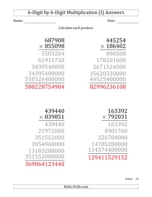 The Multiplying 6-Digit by 6-Digit Numbers (Large Print) (I) Math Worksheet Page 2