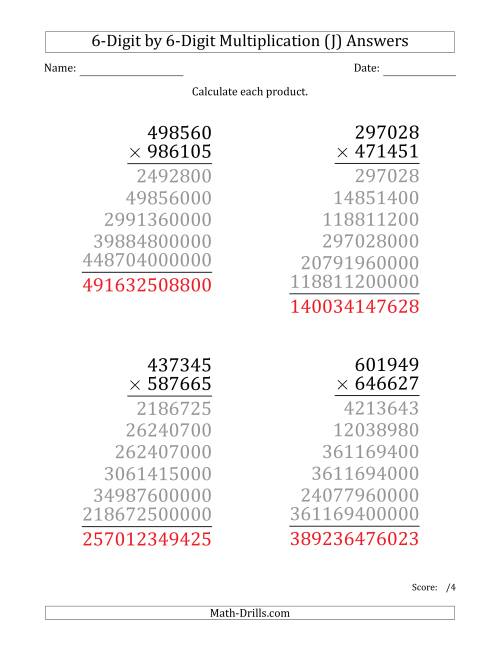 The Multiplying 6-Digit by 6-Digit Numbers (Large Print) (J) Math Worksheet Page 2