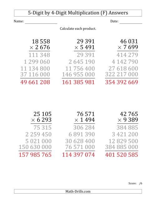 The Multiplying 5-Digit by 4-Digit Numbers (Large Print) with Space-Separated Thousands (F) Math Worksheet Page 2