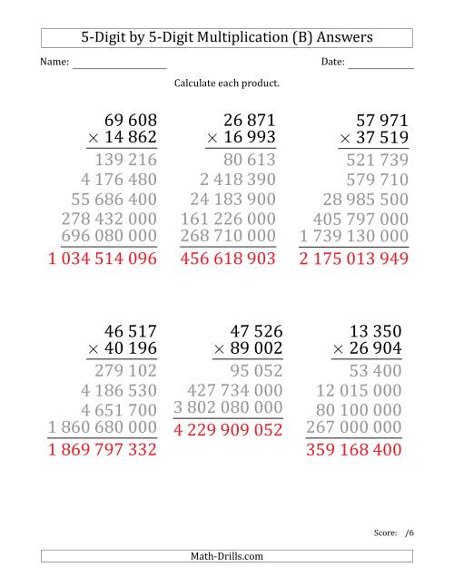 The Multiplying 5-Digit by 5-Digit Numbers (Large Print) with Space-Separated Thousands (B) Math Worksheet Page 2