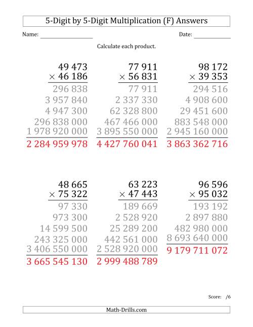 The Multiplying 5-Digit by 5-Digit Numbers (Large Print) with Space-Separated Thousands (F) Math Worksheet Page 2