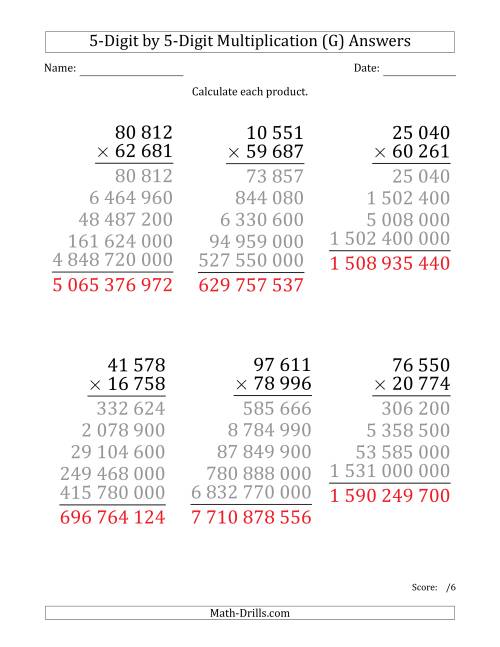 The Multiplying 5-Digit by 5-Digit Numbers (Large Print) with Space-Separated Thousands (G) Math Worksheet Page 2