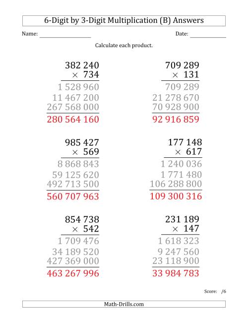 The Multiplying 6-Digit by 3-Digit Numbers (Large Print) with Space-Separated Thousands (B) Math Worksheet Page 2