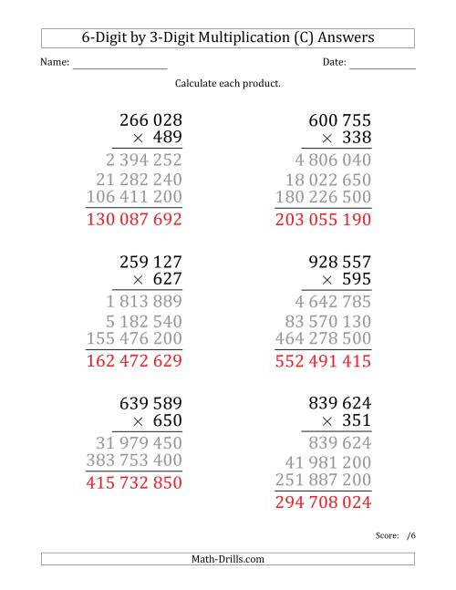 The Multiplying 6-Digit by 3-Digit Numbers (Large Print) with Space-Separated Thousands (C) Math Worksheet Page 2