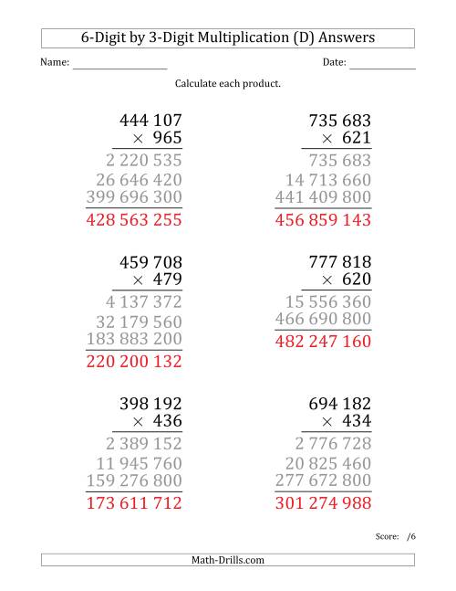 The Multiplying 6-Digit by 3-Digit Numbers (Large Print) with Space-Separated Thousands (D) Math Worksheet Page 2