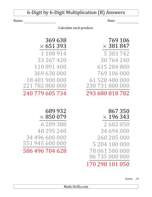 The Multiplying 6-Digit by 6-Digit Numbers (Large Print) with Space-Separated Thousands (B) Math Worksheet Page 2