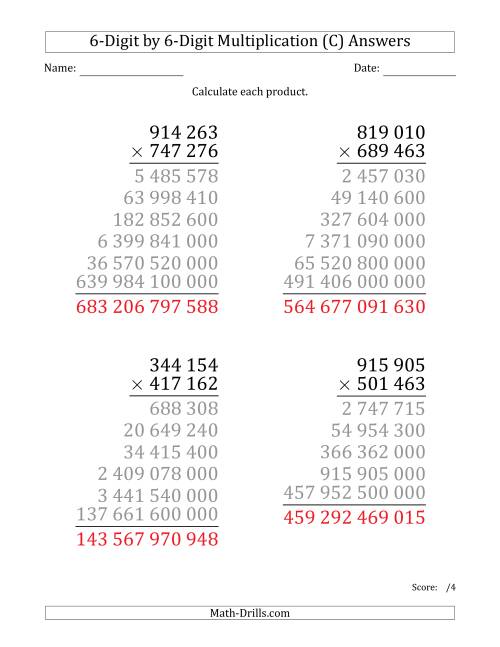 The Multiplying 6-Digit by 6-Digit Numbers (Large Print) with Space-Separated Thousands (C) Math Worksheet Page 2