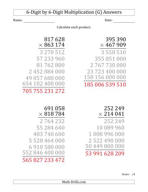 The Multiplying 6-Digit by 6-Digit Numbers (Large Print) with Space-Separated Thousands (G) Math Worksheet Page 2