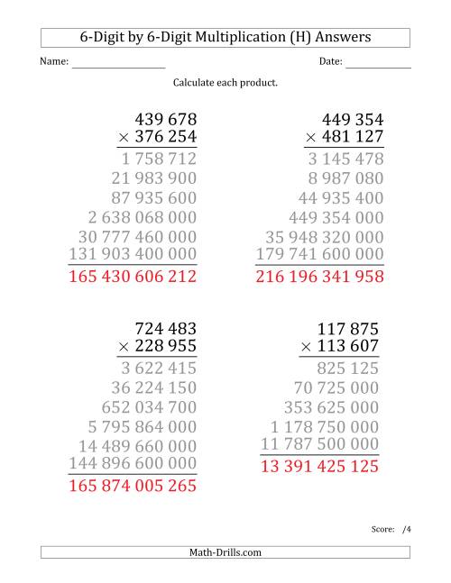 The Multiplying 6-Digit by 6-Digit Numbers (Large Print) with Space-Separated Thousands (H) Math Worksheet Page 2