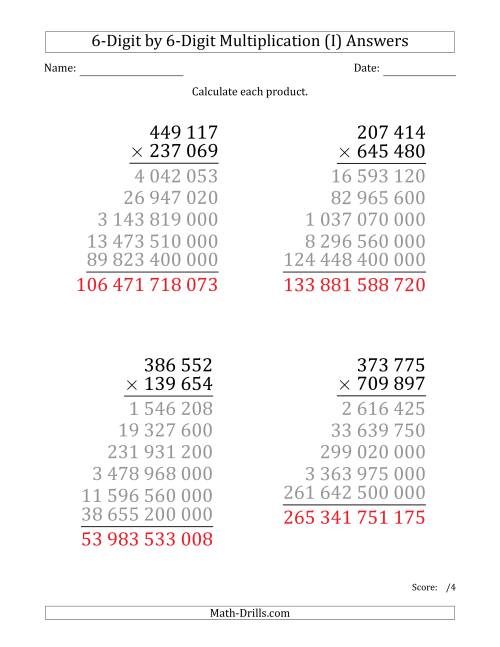 The Multiplying 6-Digit by 6-Digit Numbers (Large Print) with Space-Separated Thousands (I) Math Worksheet Page 2