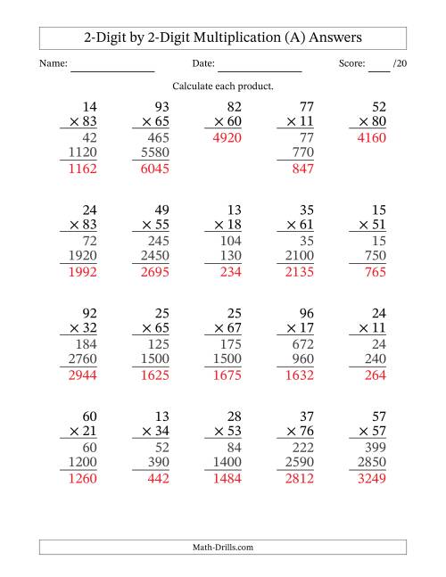 The Multiplying 2-Digit by 2-Digit Numbers (A) Math Worksheet Page 2
