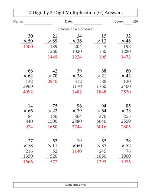 The Multiplying 2-Digit by 2-Digit Numbers (G) Math Worksheet Page 2