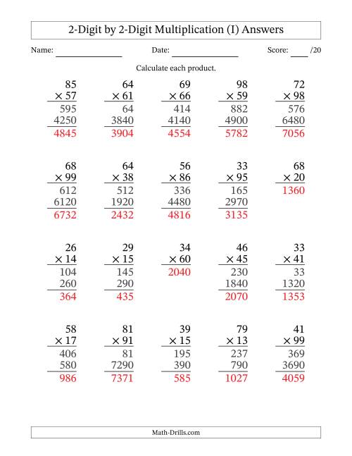 The Multiplying 2-Digit by 2-Digit Numbers (I) Math Worksheet Page 2