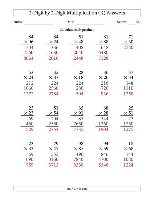 The Multiplying 2-Digit by 2-Digit Numbers (K) Math Worksheet Page 2