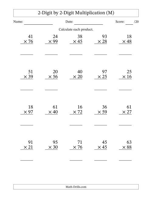 The Multiplying 2-Digit by 2-Digit Numbers (M) Math Worksheet