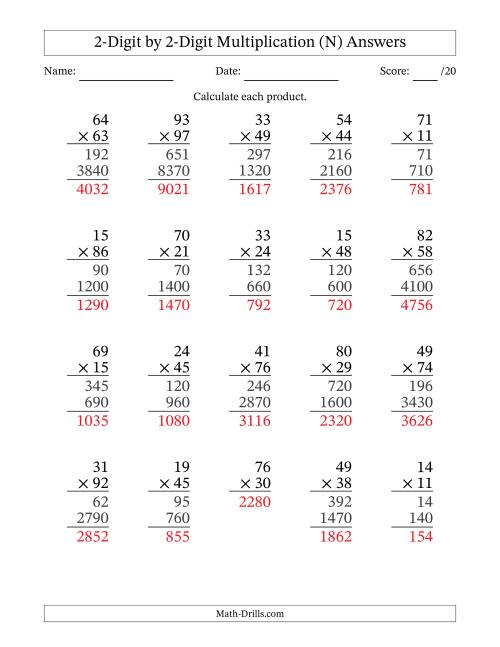 The Multiplying 2-Digit by 2-Digit Numbers (N) Math Worksheet Page 2
