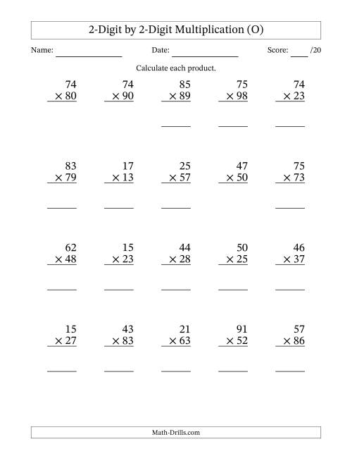 The Multiplying 2-Digit by 2-Digit Numbers (O) Math Worksheet