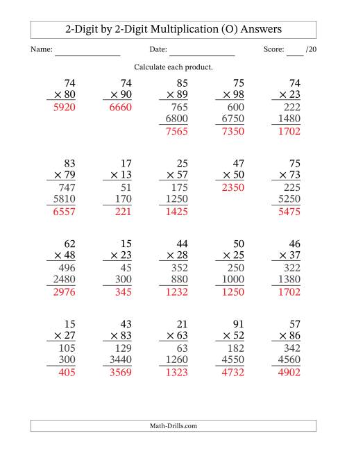 The Multiplying 2-Digit by 2-Digit Numbers (O) Math Worksheet Page 2