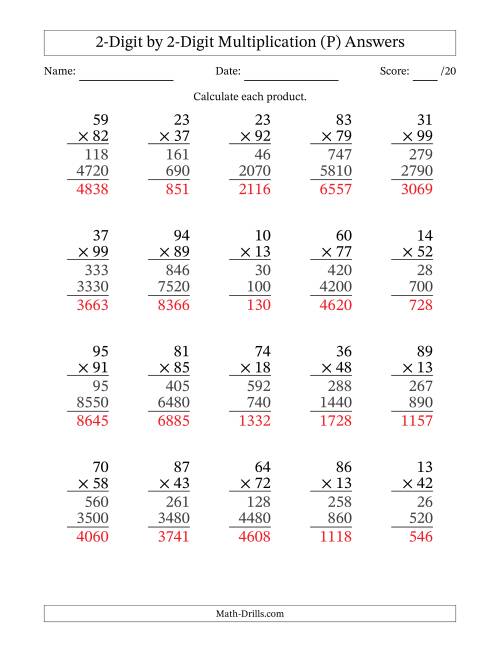 The Multiplying 2-Digit by 2-Digit Numbers (P) Math Worksheet Page 2