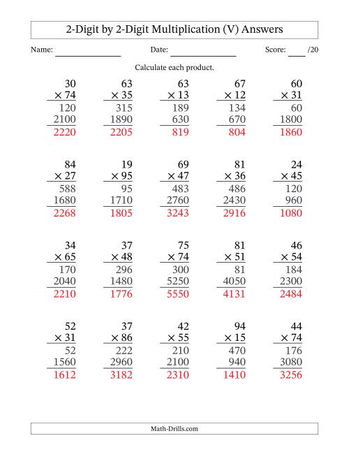 The Multiplying 2-Digit by 2-Digit Numbers (V) Math Worksheet Page 2