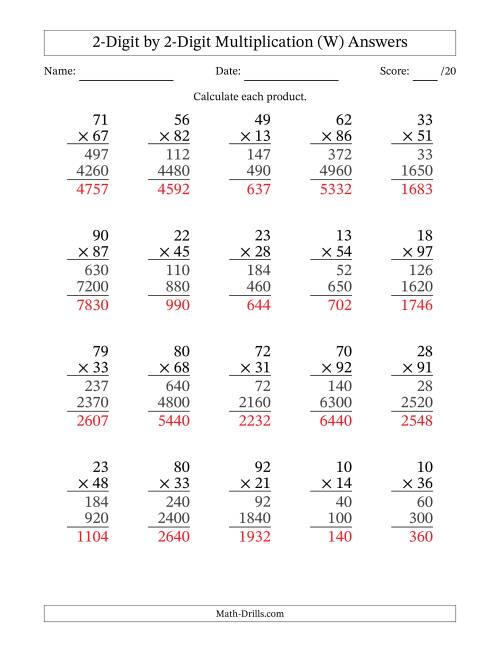 The Multiplying 2-Digit by 2-Digit Numbers (W) Math Worksheet Page 2