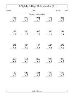 Multiplying 3-Digit by 1-Digit Numbers