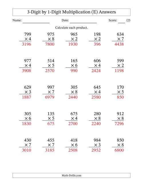 The Multiplying 3-Digit by 1-Digit Numbers (E) Math Worksheet Page 2