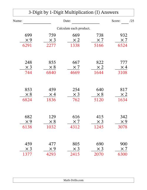 The Multiplying 3-Digit by 1-Digit Numbers (I) Math Worksheet Page 2