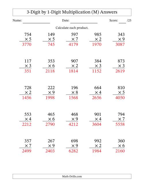 The Multiplying 3-Digit by 1-Digit Numbers (M) Math Worksheet Page 2
