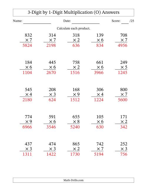 The Multiplying 3-Digit by 1-Digit Numbers (O) Math Worksheet Page 2