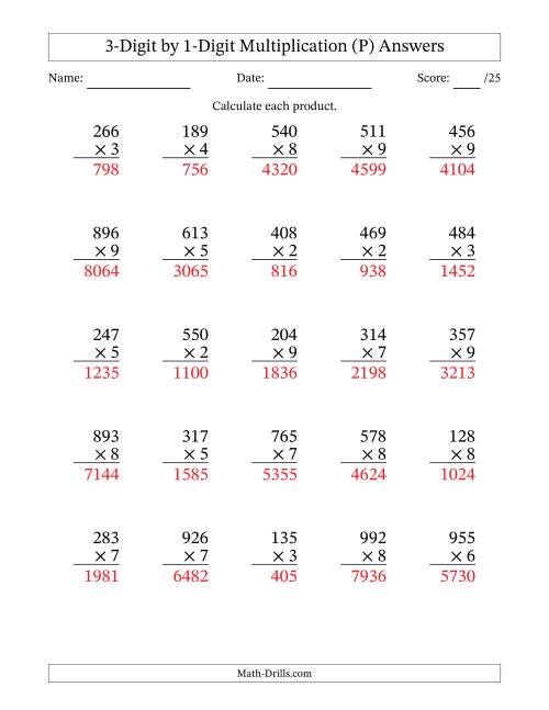 The Multiplying 3-Digit by 1-Digit Numbers (P) Math Worksheet Page 2